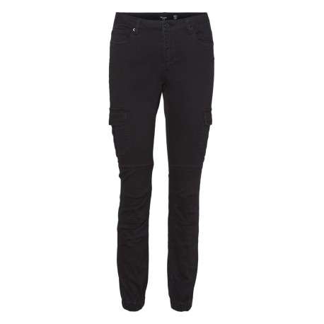 Pantalon cargo en coton noir uni à coupe skinny et taille intermédiaire