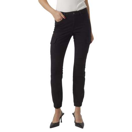 Pantalon cargo en coton noir uni à coupe skinny et taille intermédiaire - Image 2