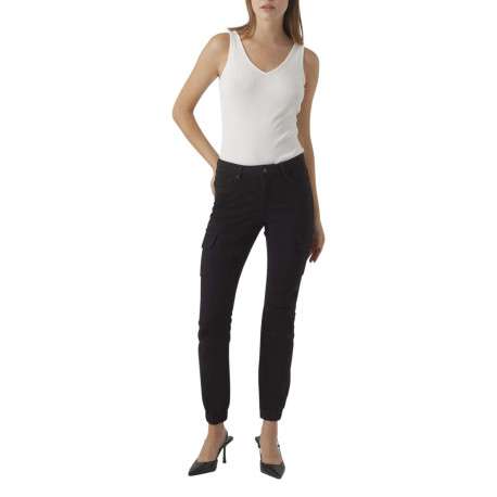 Pantalon cargo en coton noir uni à coupe skinny et taille intermédiaire - Image 3