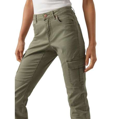 Pantalon cargo en coton kaki uni à coupe skinny et taille intermédiaire - Image 4