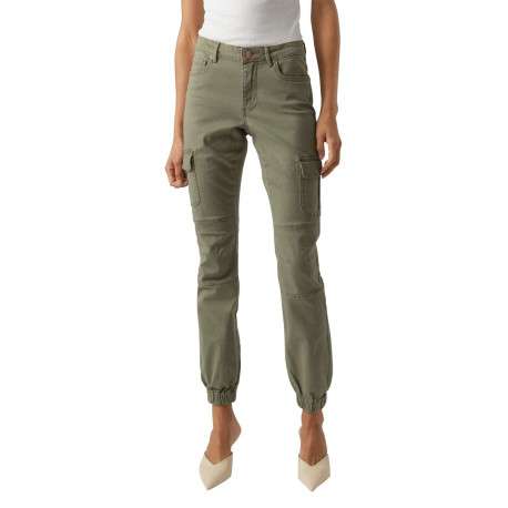 Pantalon cargo en coton kaki uni à coupe skinny et taille intermédiaire - Image 5
