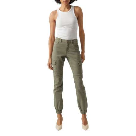 Pantalon cargo en coton kaki uni à coupe skinny et taille intermédiaire - Image 6
