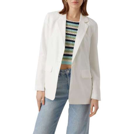 Blazer blanc uni à coupe droite col cranté et à manches longues - Image 3