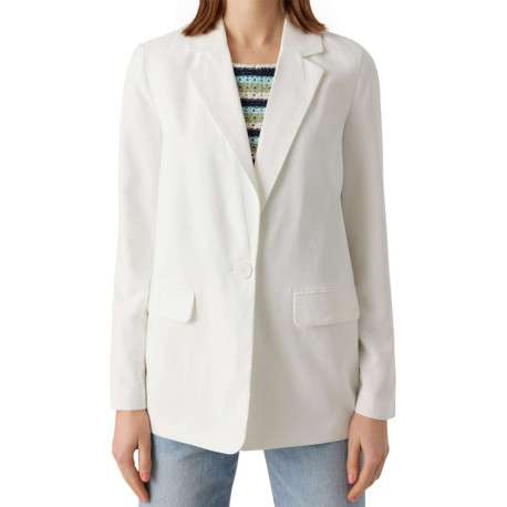Blazer blanc uni à coupe droite col cranté et à manches longues - Image 5