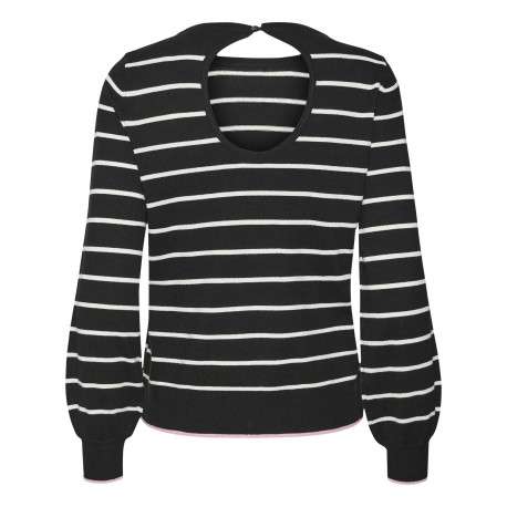 Pull en coton mélangé noir rayé avec une coupe droite et un col ras du cou - Image 2