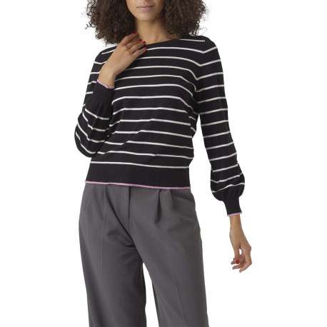 Pull en coton mélangé noir rayé avec une coupe droite et un col ras du cou - Image 3