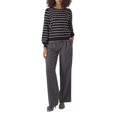 Pull en coton mélangé noir rayé avec une coupe droite et un col ras du cou - Image 5