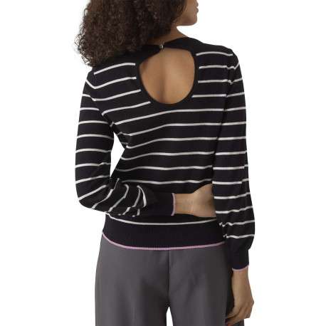 Pull en coton mélangé noir rayé avec une coupe droite et un col ras du cou - Image 6