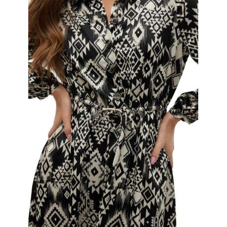 Robe courte noire imprimé aztèque avec une coupe fluide et un col français - Image 5