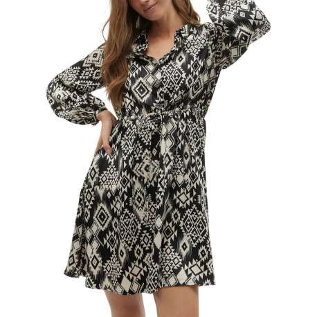 Robe courte noire imprimé aztèque avec une coupe fluide et un col français - Image 6