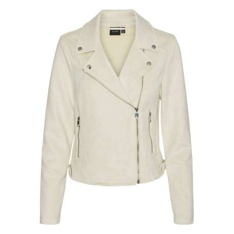 Veste perfecto écrue en suédine avec une coupe droite et un col cranté