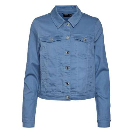 Veste en jean bleue en coton mélangé avec une coupe droite et un col italien