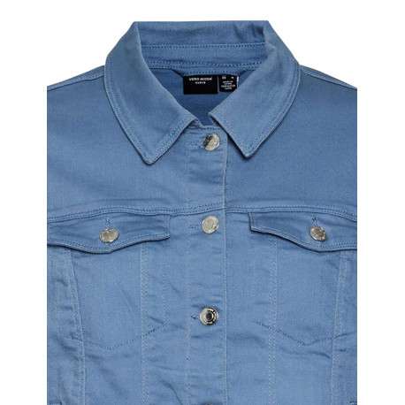 Veste en jean bleue en coton mélangé avec une coupe droite et un col italien - Image 2