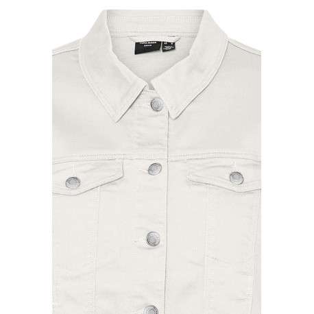 Veste en jean écrue en coton mélangé avec une coupe droite et un col italien - Image 2