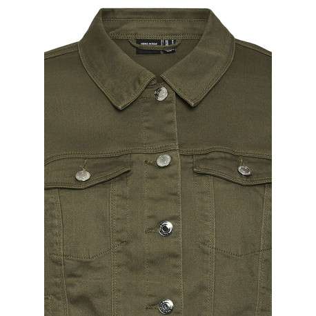 Veste en jean taupe en coton mélangé avec une coupe droite et un col italien - Image 2