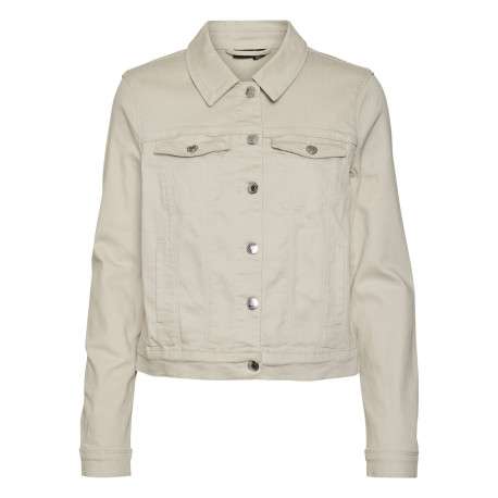 Veste en jean beige en coton mélangé avec une coupe droite et un col italien