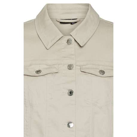 Veste en jean beige en coton mélangé avec une coupe droite et un col italien - Image 2