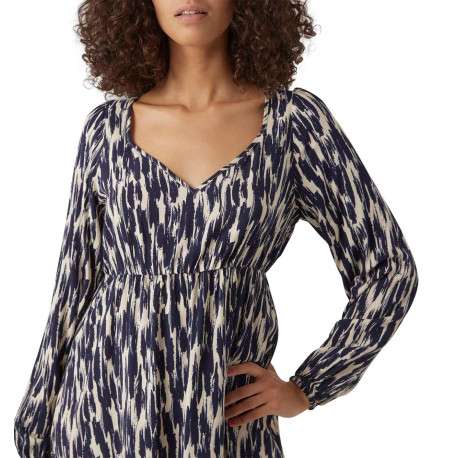 Robe courte écrue mouchetée à coupe ajustée col v et à manches courtes - Image 3