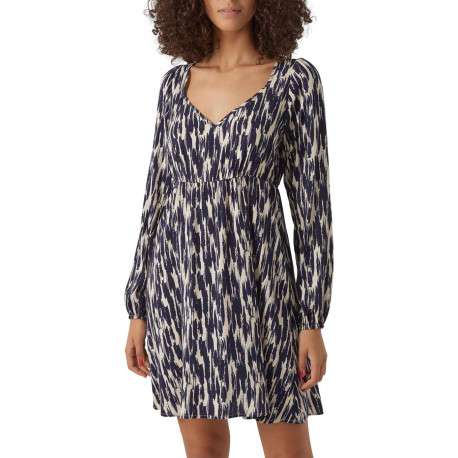 Robe courte écrue mouchetée à coupe ajustée col v et à manches courtes - Image 5