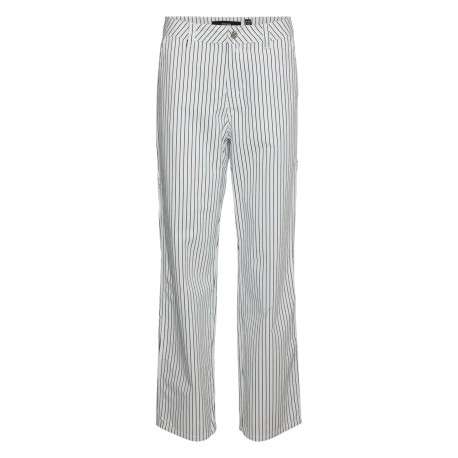 Pantalon en coton écru rayé avec une coupe bootcut et une taille intermédiaire