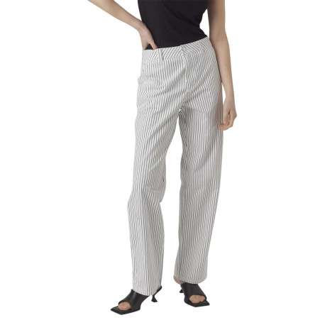 Pantalon en coton écru rayé avec une coupe bootcut et une taille intermédiaire - Image 3