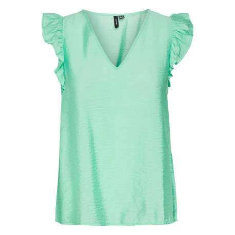 T-shirt sans manches vert uni avec une coupe droite et un col v