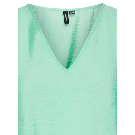 T-shirt sans manches vert uni avec une coupe droite et un col v - Image 2