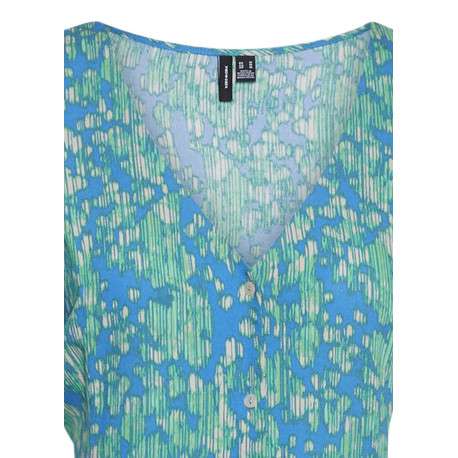 Robe courte bleue mouchetée à coupe ajustée col v et à manches courtes - Image 2