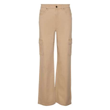 Pantalon cargo en coton écru uni à coupe droite et taille intermédiaire - Image 2