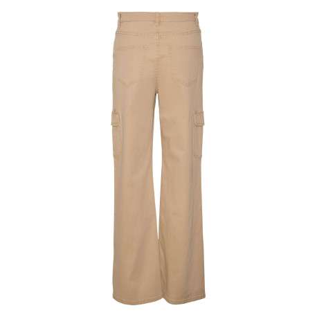 Pantalon cargo en coton écru uni à coupe droite et taille intermédiaire - Image 3