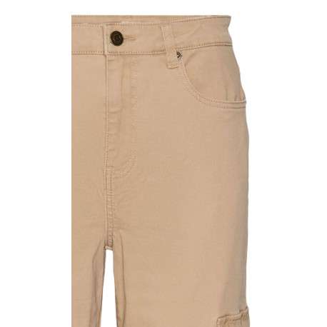Pantalon cargo en coton écru uni à coupe droite et taille intermédiaire - Image 4