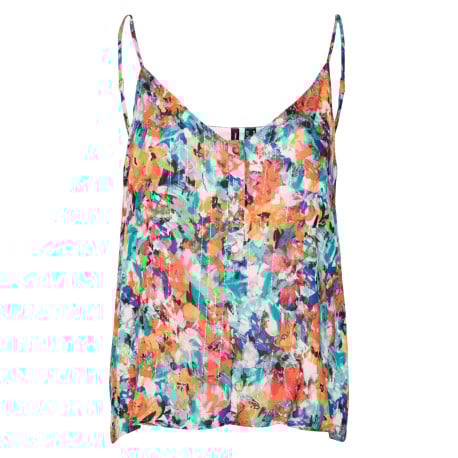 Top à fines bretelles multicolore fleuri à coupe droite et col v 