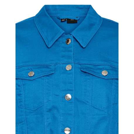 Veste en jean bleue en coton mélangé avec une coupe droite et un col italien - Image 2