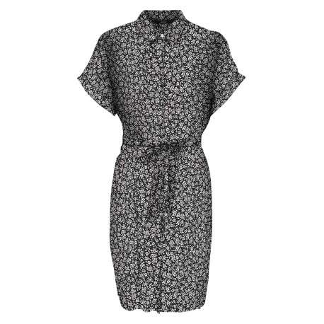 Robe courte noire liberty à coupe droite col français et à manches courtes