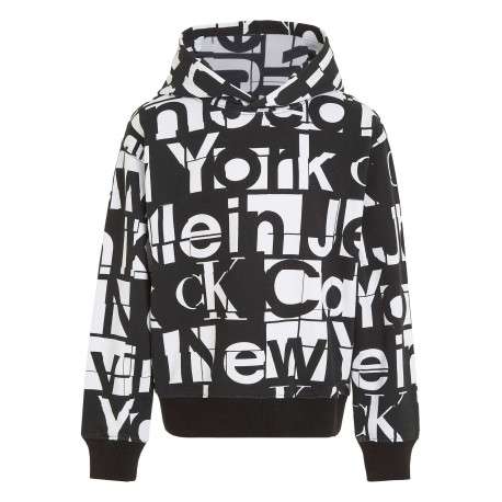 Sweat à capuche en coton régénératif noir imprimé logo avec une coupe relaxed