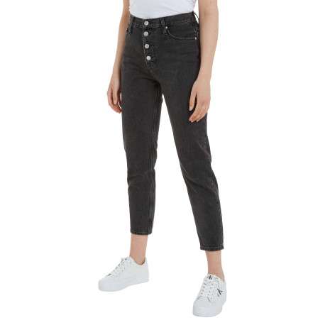 Jean en coton mélangé noir délavé avec une coupe mom et une taille haute - Image 7