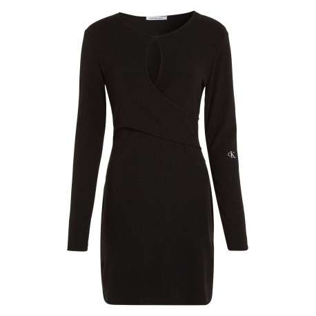Robe courte noire avec une coupe slim fit un col rond et à manches longues