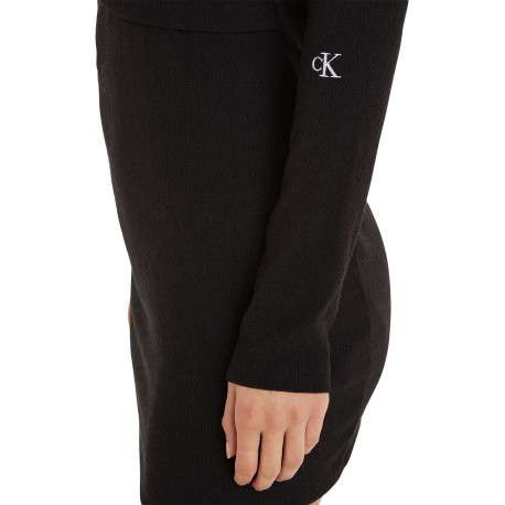 Robe courte noire avec une coupe slim fit un col rond et à manches longues - Image 4