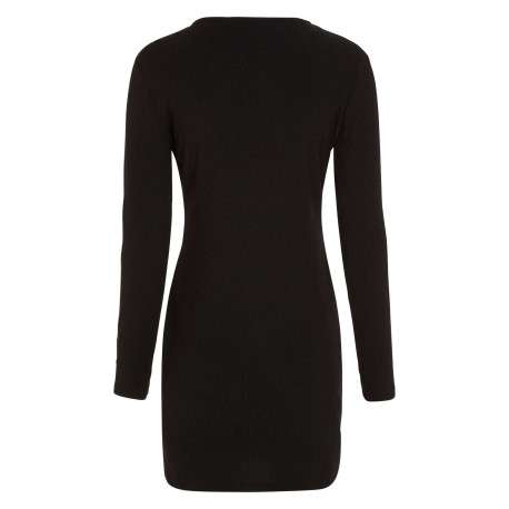 Robe courte noire avec une coupe slim fit un col rond et à manches longues - Image 6