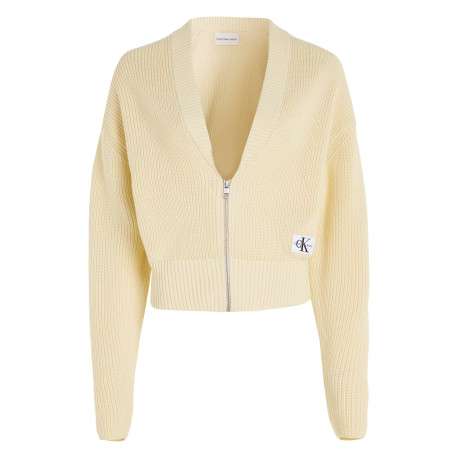 Cardigan en coton en transition écru avec une coupe relaxed et un col v