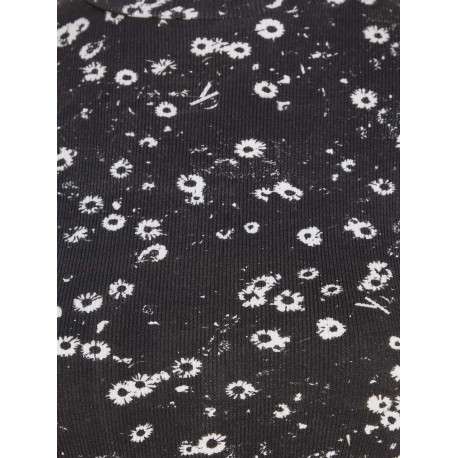 T-shirt en coton noir fleuri avec une coupe près du corps et un col montant - Image 5