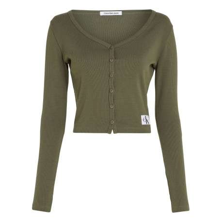 Cardigan en coton mélangé kaki avec un col v et une coupe près du corps