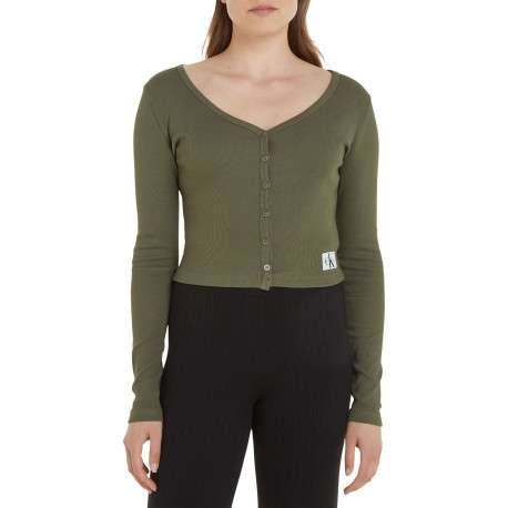 Cardigan en coton mélangé kaki avec un col v et une coupe près du corps - Image 2