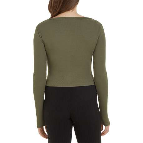 Cardigan en coton mélangé kaki avec un col v et une coupe près du corps - Image 3