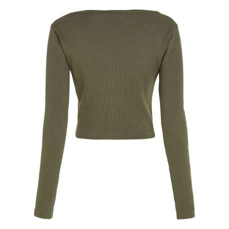 Cardigan en coton mélangé kaki avec un col v et une coupe près du corps - Image 6