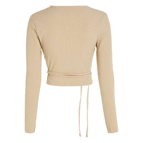 Top beige avec une coupe ajustée un col rond et à manches longues - Image 6
