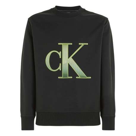 Sweat noir avec une coupe regular fit un col rond et monogramme vert brodé