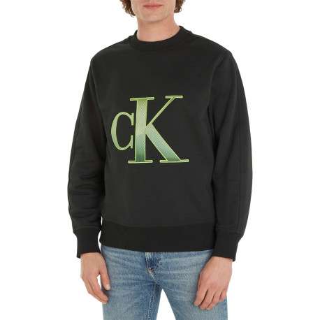 Sweat noir avec une coupe regular fit un col rond et monogramme vert brodé - Image 2
