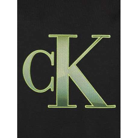 Sweat noir avec une coupe regular fit un col rond et monogramme vert brodé - Image 5