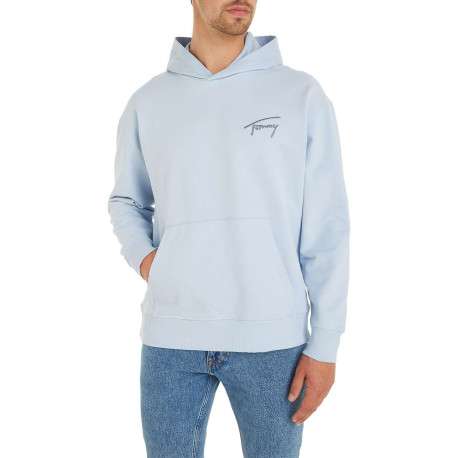 Sweat en coton ciel uni avec une coupe droite et un col à capuche - Image 3